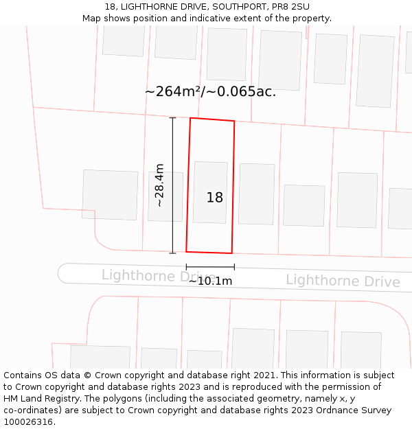 18, LIGHTHORNE DRIVE, SOUTHPORT, PR8 2SU: Plot and title map