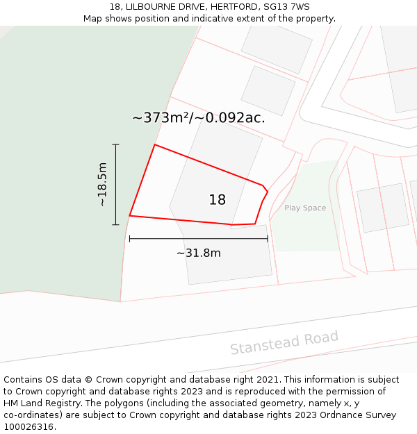 18, LILBOURNE DRIVE, HERTFORD, SG13 7WS: Plot and title map