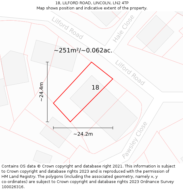 18, LILFORD ROAD, LINCOLN, LN2 4TP: Plot and title map