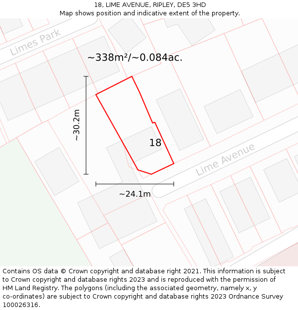 18, LIME AVENUE, RIPLEY, DE5 3HD: Plot and title map