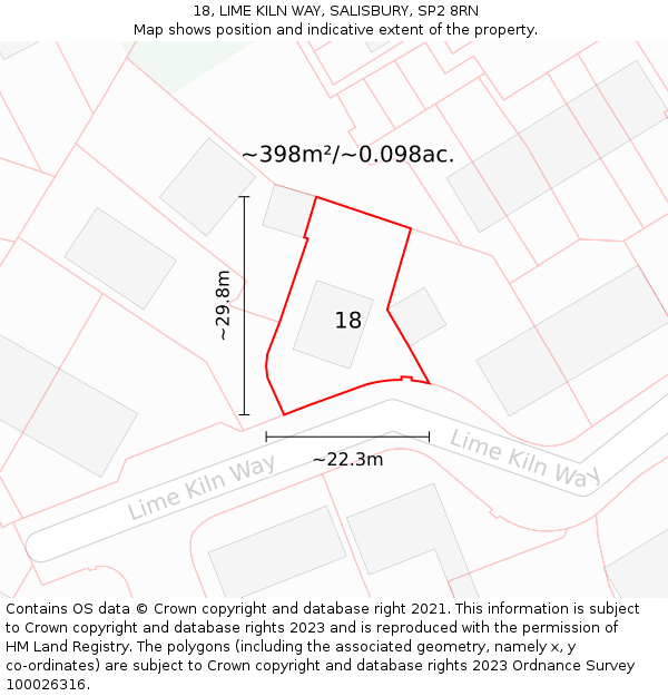 18, LIME KILN WAY, SALISBURY, SP2 8RN: Plot and title map