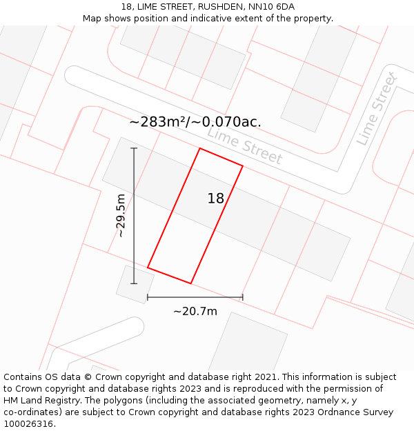 18, LIME STREET, RUSHDEN, NN10 6DA: Plot and title map
