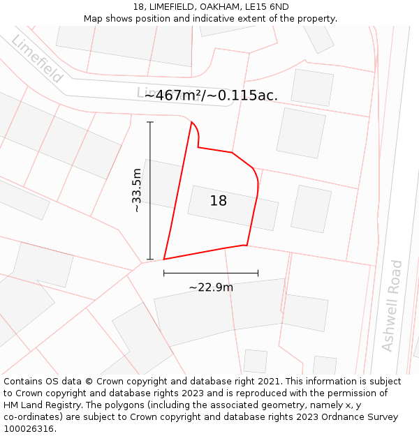 18, LIMEFIELD, OAKHAM, LE15 6ND: Plot and title map