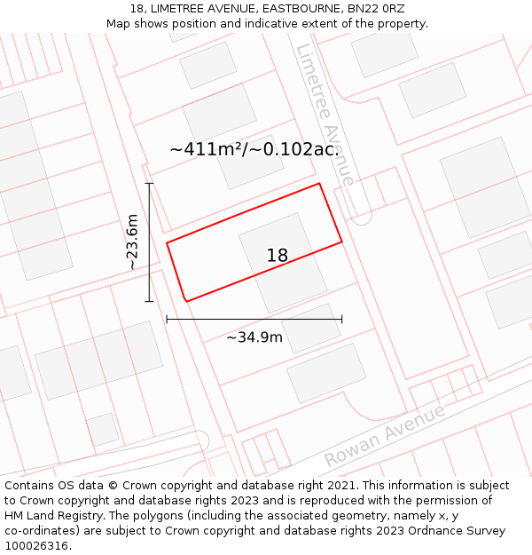 18, LIMETREE AVENUE, EASTBOURNE, BN22 0RZ: Plot and title map