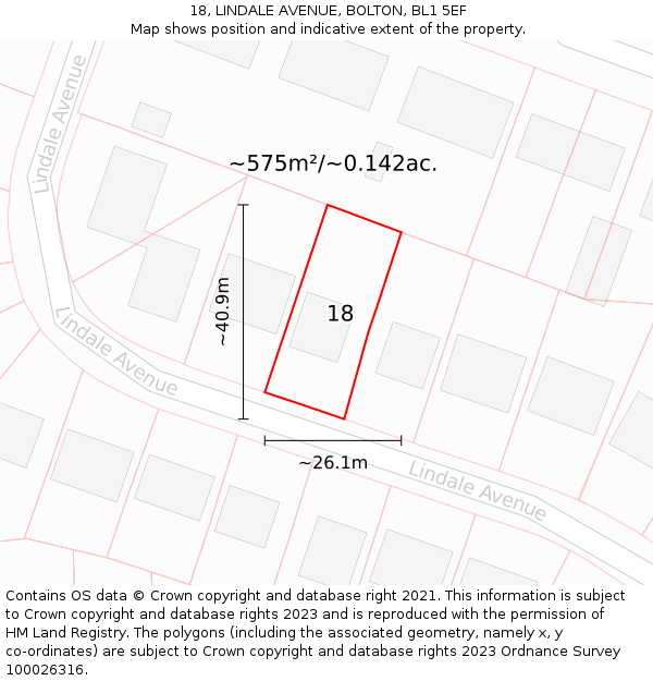 18, LINDALE AVENUE, BOLTON, BL1 5EF: Plot and title map