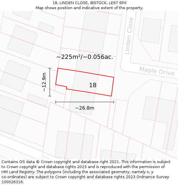 18, LINDEN CLOSE, IBSTOCK, LE67 6PX: Plot and title map