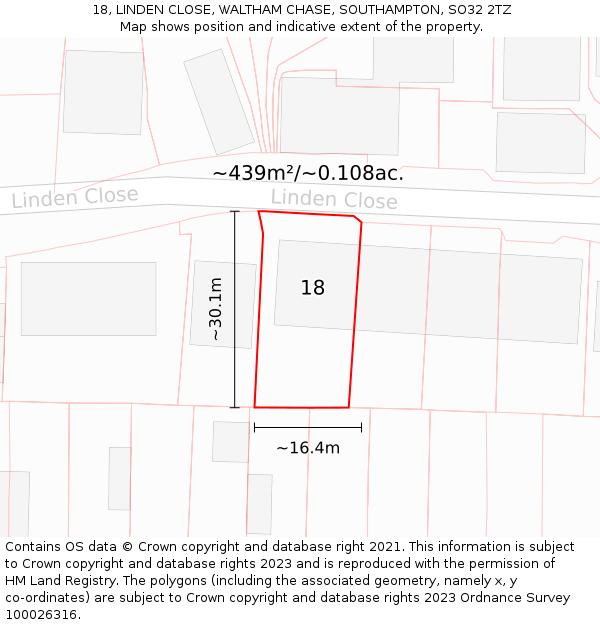 18, LINDEN CLOSE, WALTHAM CHASE, SOUTHAMPTON, SO32 2TZ: Plot and title map