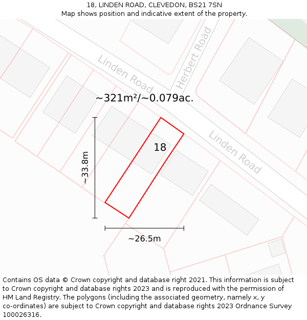 18, LINDEN ROAD, CLEVEDON, BS21 7SN: Plot and title map