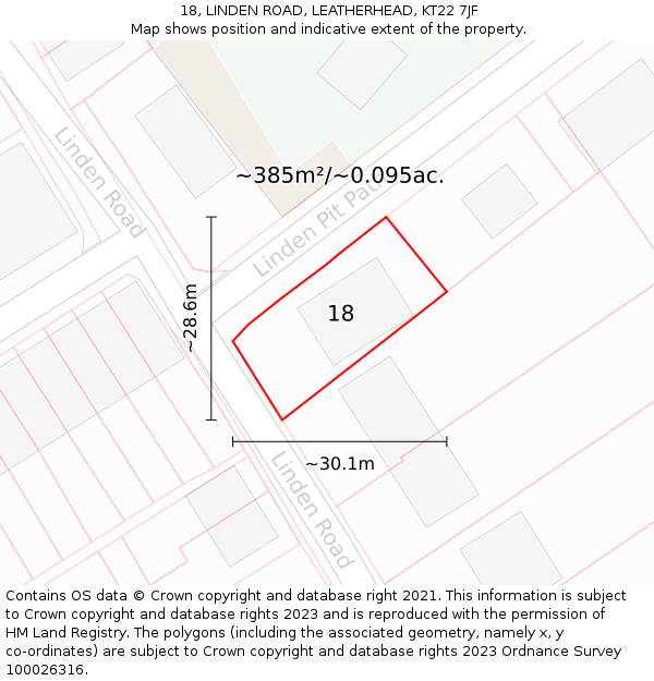18, LINDEN ROAD, LEATHERHEAD, KT22 7JF: Plot and title map