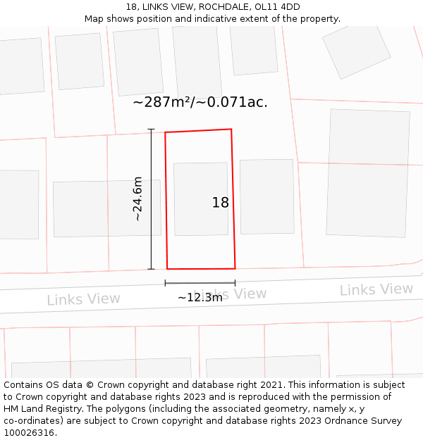 18, LINKS VIEW, ROCHDALE, OL11 4DD: Plot and title map