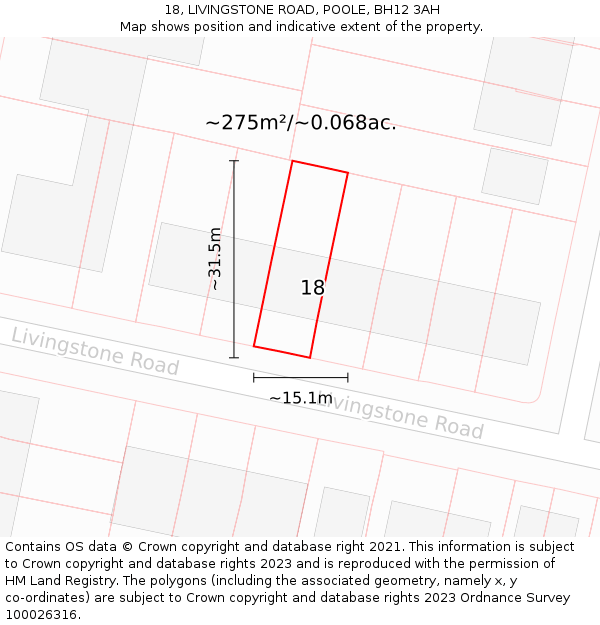 18, LIVINGSTONE ROAD, POOLE, BH12 3AH: Plot and title map