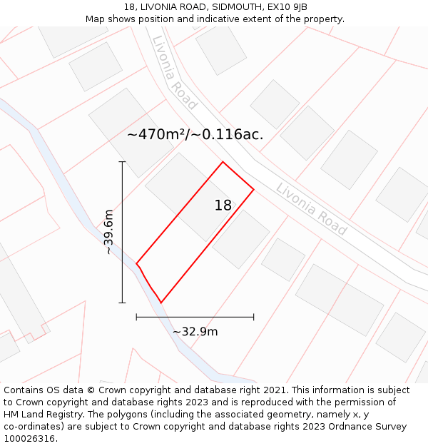 18, LIVONIA ROAD, SIDMOUTH, EX10 9JB: Plot and title map