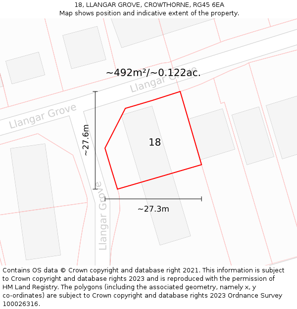 18, LLANGAR GROVE, CROWTHORNE, RG45 6EA: Plot and title map