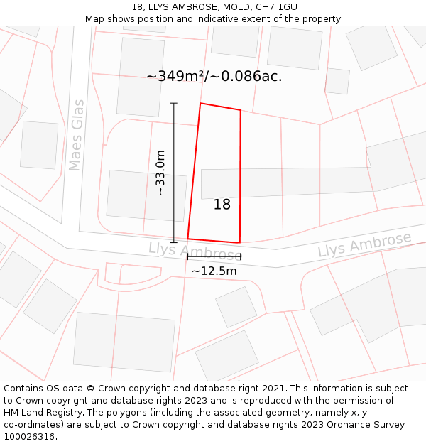 18, LLYS AMBROSE, MOLD, CH7 1GU: Plot and title map