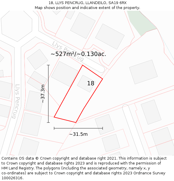 18, LLYS PENCRUG, LLANDEILO, SA19 6RX: Plot and title map