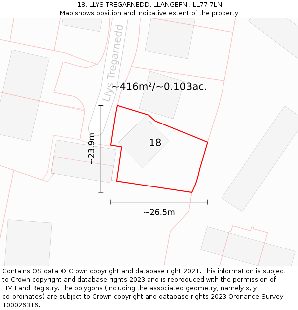 18, LLYS TREGARNEDD, LLANGEFNI, LL77 7LN: Plot and title map