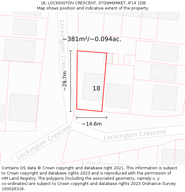 18, LOCKINGTON CRESCENT, STOWMARKET, IP14 1DB: Plot and title map