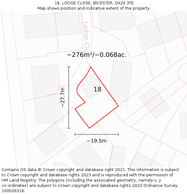 18, LODGE CLOSE, BICESTER, OX26 3TE: Plot and title map