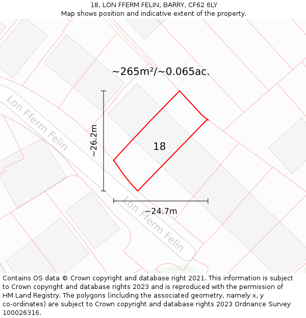 18, LON FFERM FELIN, BARRY, CF62 6LY: Plot and title map