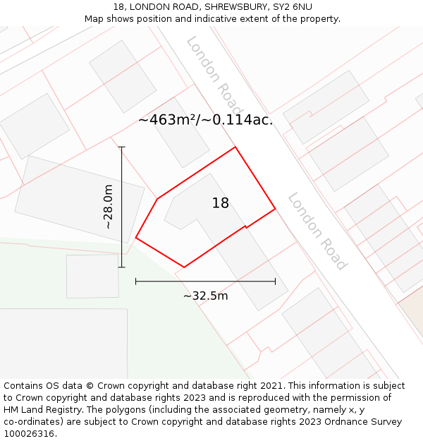 18, LONDON ROAD, SHREWSBURY, SY2 6NU: Plot and title map