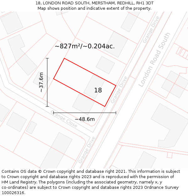 18, LONDON ROAD SOUTH, MERSTHAM, REDHILL, RH1 3DT: Plot and title map