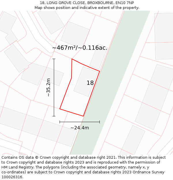 18, LONG GROVE CLOSE, BROXBOURNE, EN10 7NP: Plot and title map