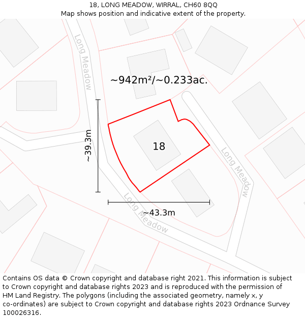 18, LONG MEADOW, WIRRAL, CH60 8QQ: Plot and title map