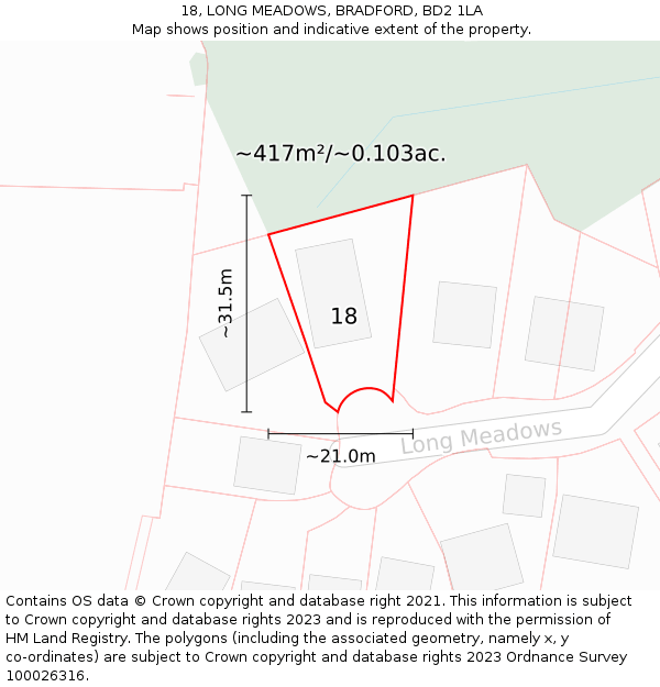 18, LONG MEADOWS, BRADFORD, BD2 1LA: Plot and title map