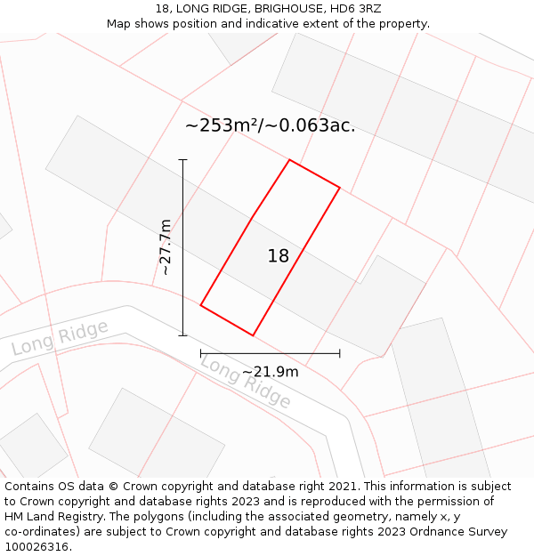 18, LONG RIDGE, BRIGHOUSE, HD6 3RZ: Plot and title map