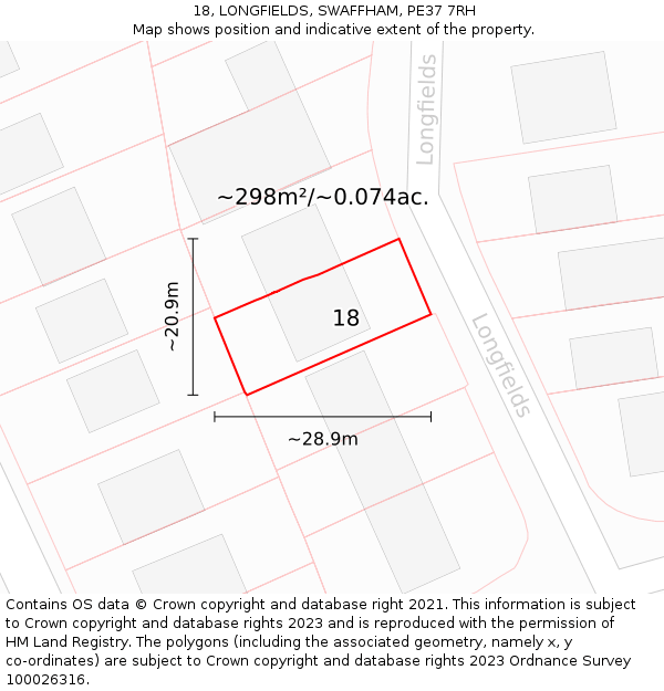 18, LONGFIELDS, SWAFFHAM, PE37 7RH: Plot and title map