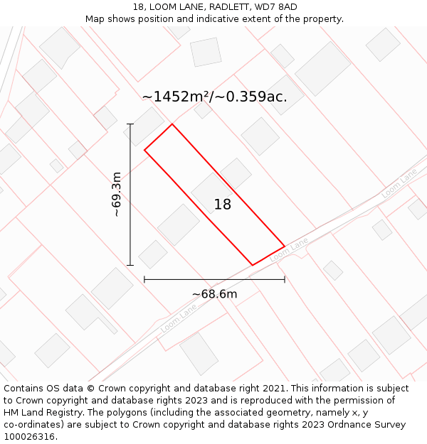 18, LOOM LANE, RADLETT, WD7 8AD: Plot and title map