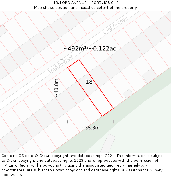 18, LORD AVENUE, ILFORD, IG5 0HP: Plot and title map