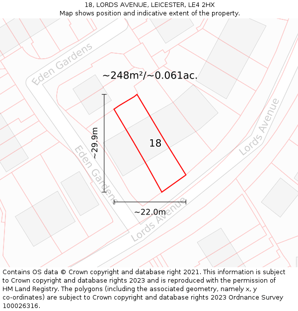 18, LORDS AVENUE, LEICESTER, LE4 2HX: Plot and title map