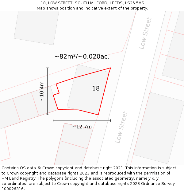 18, LOW STREET, SOUTH MILFORD, LEEDS, LS25 5AS: Plot and title map