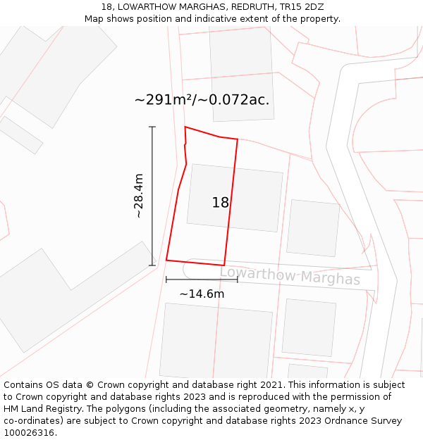 18, LOWARTHOW MARGHAS, REDRUTH, TR15 2DZ: Plot and title map