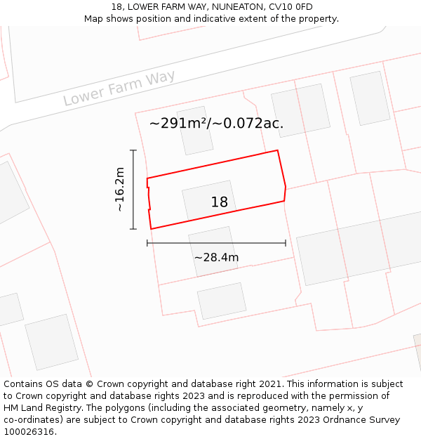 18, LOWER FARM WAY, NUNEATON, CV10 0FD: Plot and title map