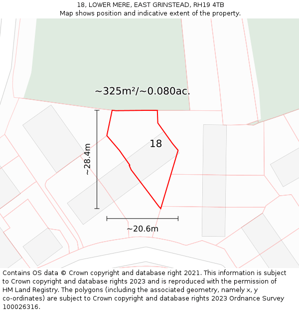 18, LOWER MERE, EAST GRINSTEAD, RH19 4TB: Plot and title map