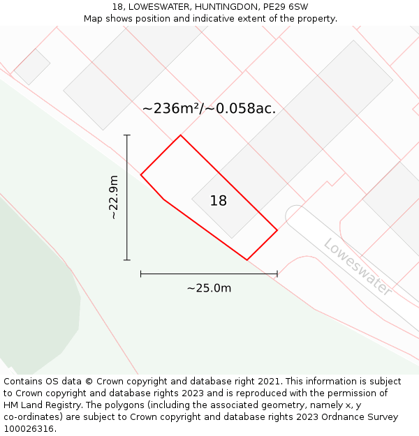 18, LOWESWATER, HUNTINGDON, PE29 6SW: Plot and title map