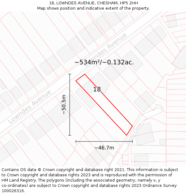 18, LOWNDES AVENUE, CHESHAM, HP5 2HH: Plot and title map