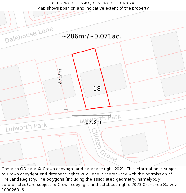 18, LULWORTH PARK, KENILWORTH, CV8 2XG: Plot and title map