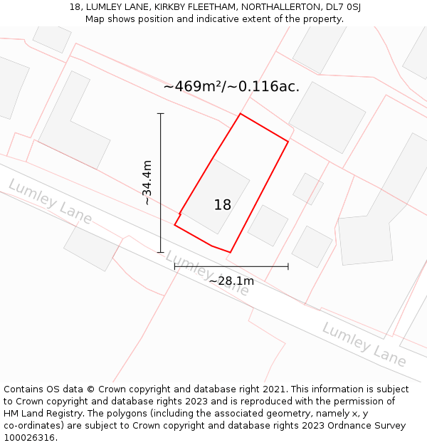 18, LUMLEY LANE, KIRKBY FLEETHAM, NORTHALLERTON, DL7 0SJ: Plot and title map