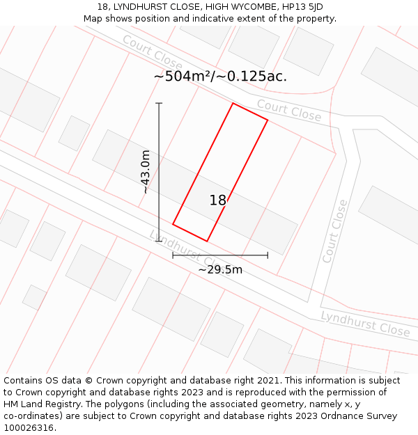 18, LYNDHURST CLOSE, HIGH WYCOMBE, HP13 5JD: Plot and title map