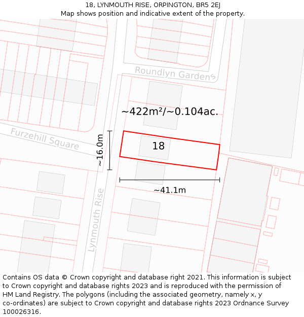 18, LYNMOUTH RISE, ORPINGTON, BR5 2EJ: Plot and title map