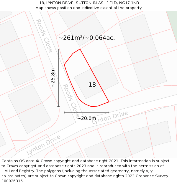 18, LYNTON DRIVE, SUTTON-IN-ASHFIELD, NG17 1NB: Plot and title map