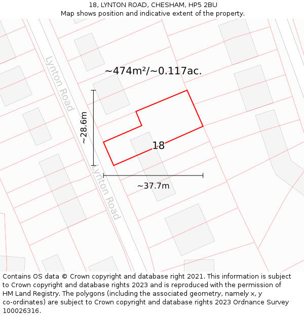 18, LYNTON ROAD, CHESHAM, HP5 2BU: Plot and title map