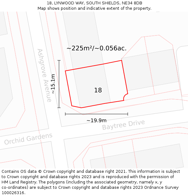 18, LYNWOOD WAY, SOUTH SHIELDS, NE34 8DB: Plot and title map