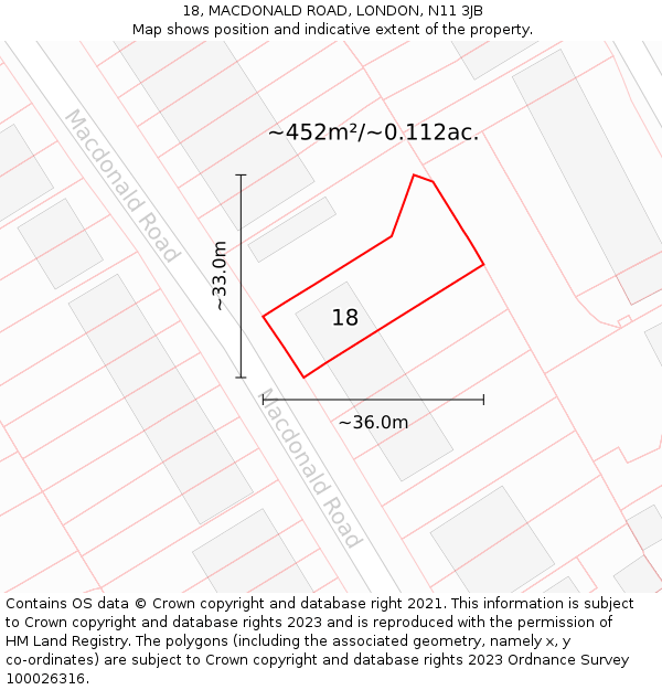 18, MACDONALD ROAD, LONDON, N11 3JB: Plot and title map