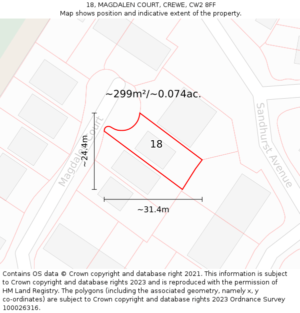 18, MAGDALEN COURT, CREWE, CW2 8FF: Plot and title map