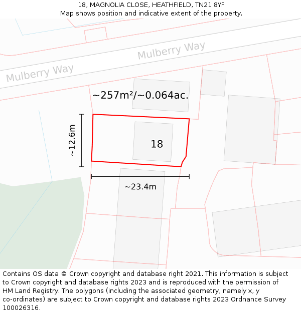 18, MAGNOLIA CLOSE, HEATHFIELD, TN21 8YF: Plot and title map