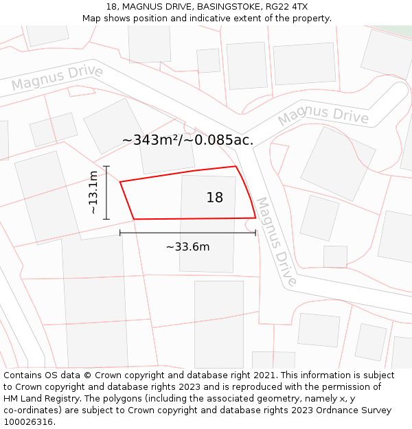 18, MAGNUS DRIVE, BASINGSTOKE, RG22 4TX: Plot and title map